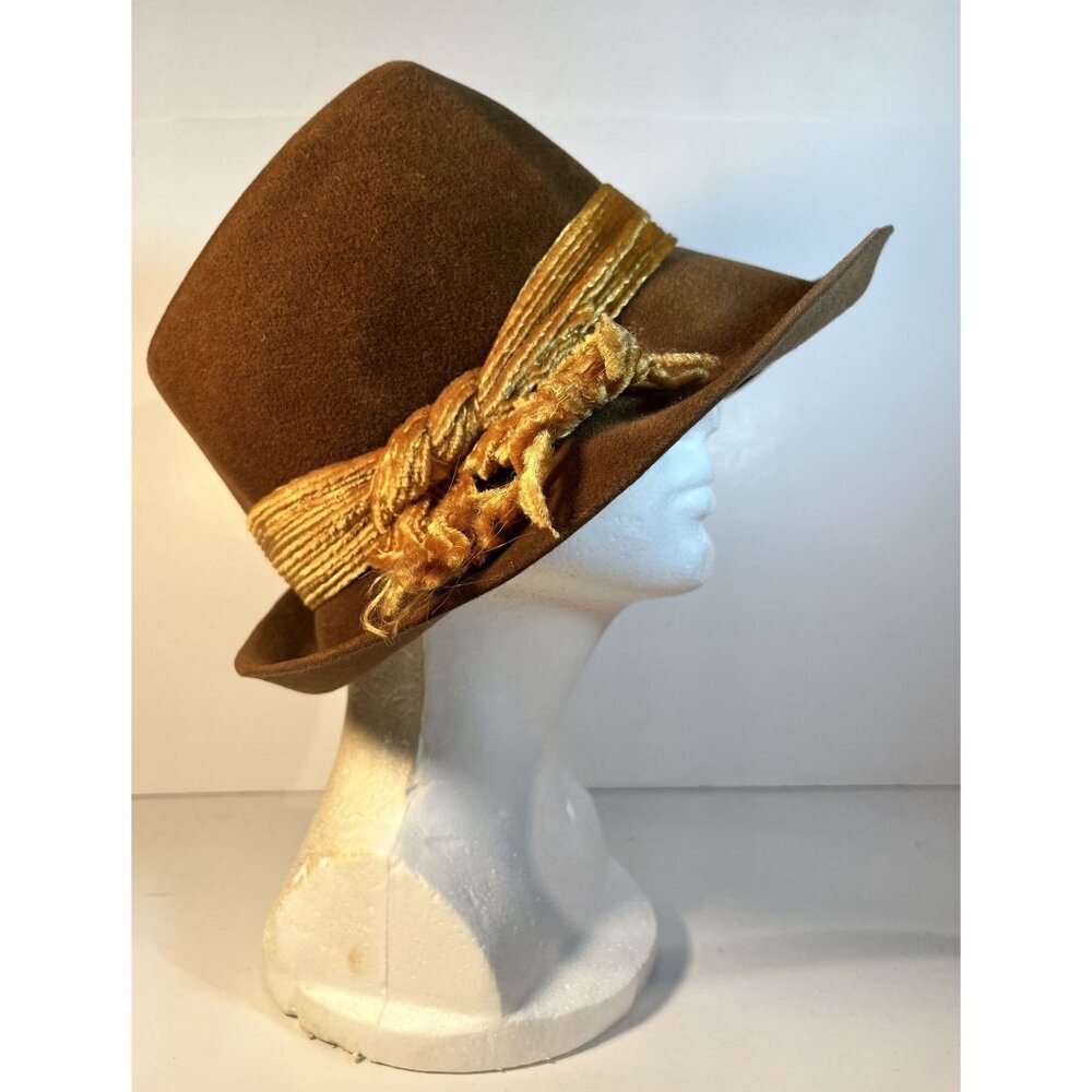 Vintage Jan Leslie Brown Hat Imported Velour Mod Theater Cosplay READ - Picture 2 of 11